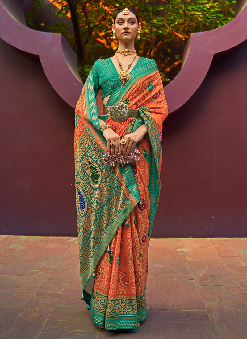 Buy Lawn Green Brasso Saree online-Karagiri