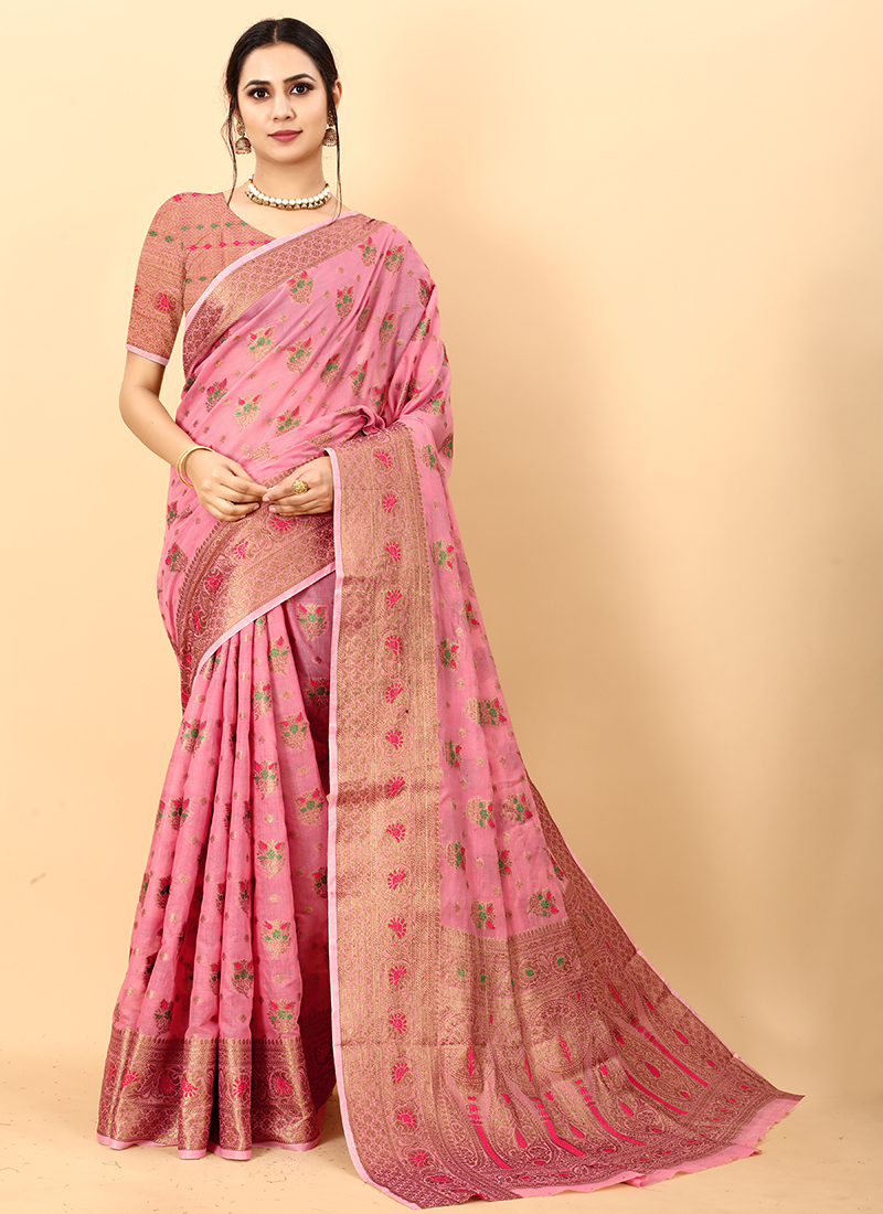 Bubbly Pink Color Saree With Designer Blouse Fabric at Rs 4024.00 | Thane  West | Mumbai| ID: 2853228556530