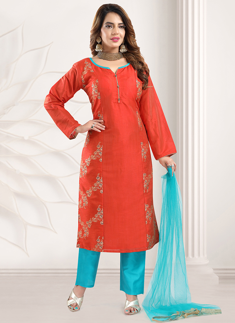 Buy Festival Wear Gajri Jacquard Silk Fancy Plus Size Readymade Churidar  Suit Online