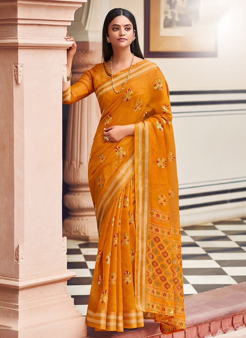 Buy Cyber Yellow Handloom Chanderi Silk And Cotton Saree With Zari Work  KALKI Fashion India