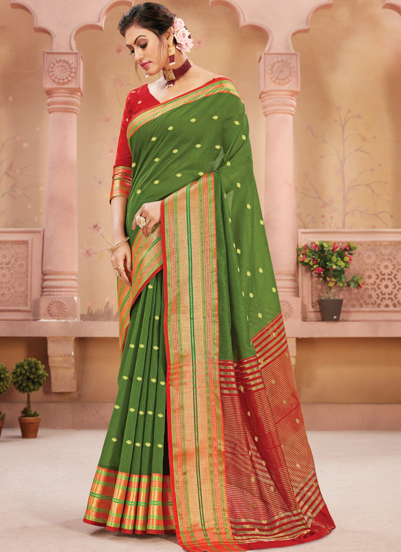 Dark Olive Green Plain Chiffon Saree – Leemboodi