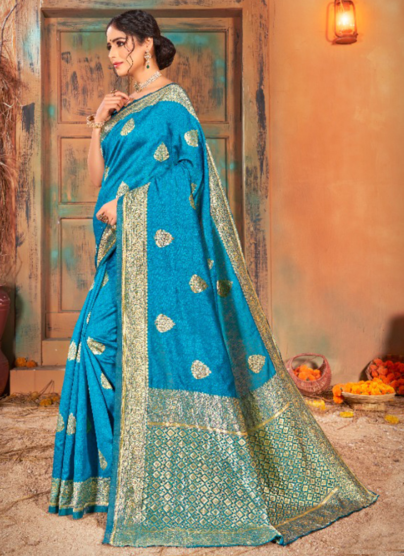 Sky Blue Banarasi Silk Saree Blouse | Size 32 | Bengal Looms