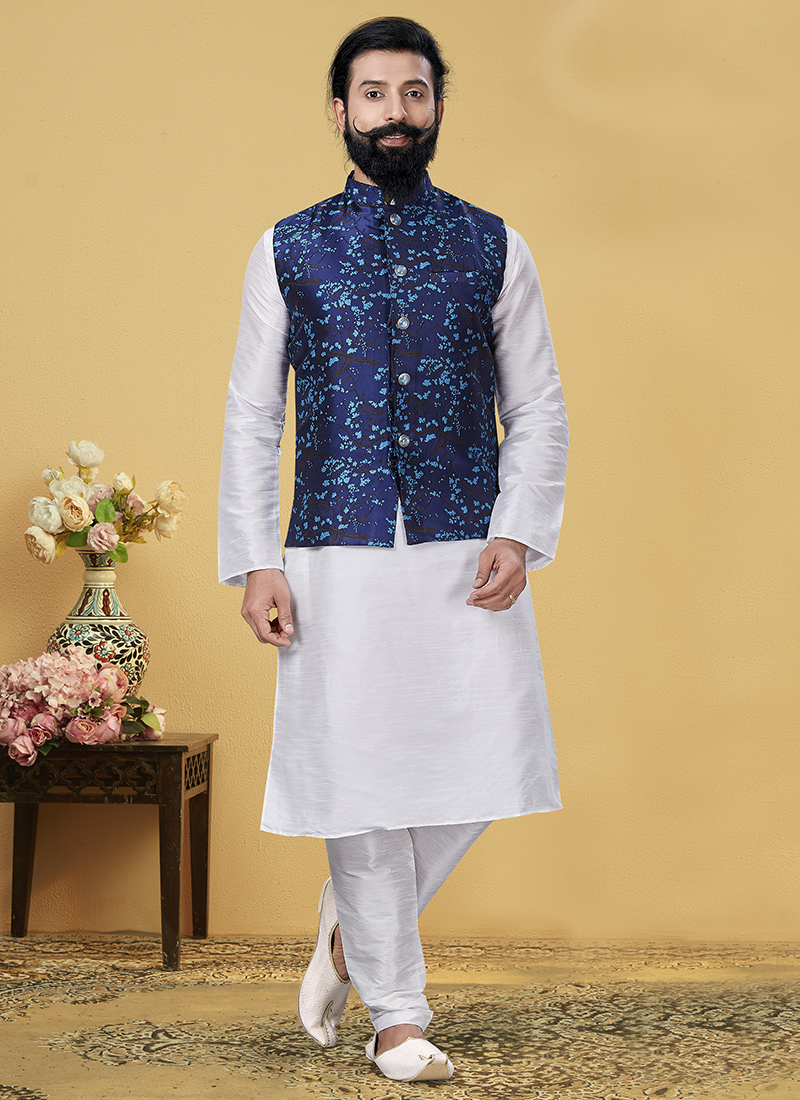 White kurta discount pajama with koti