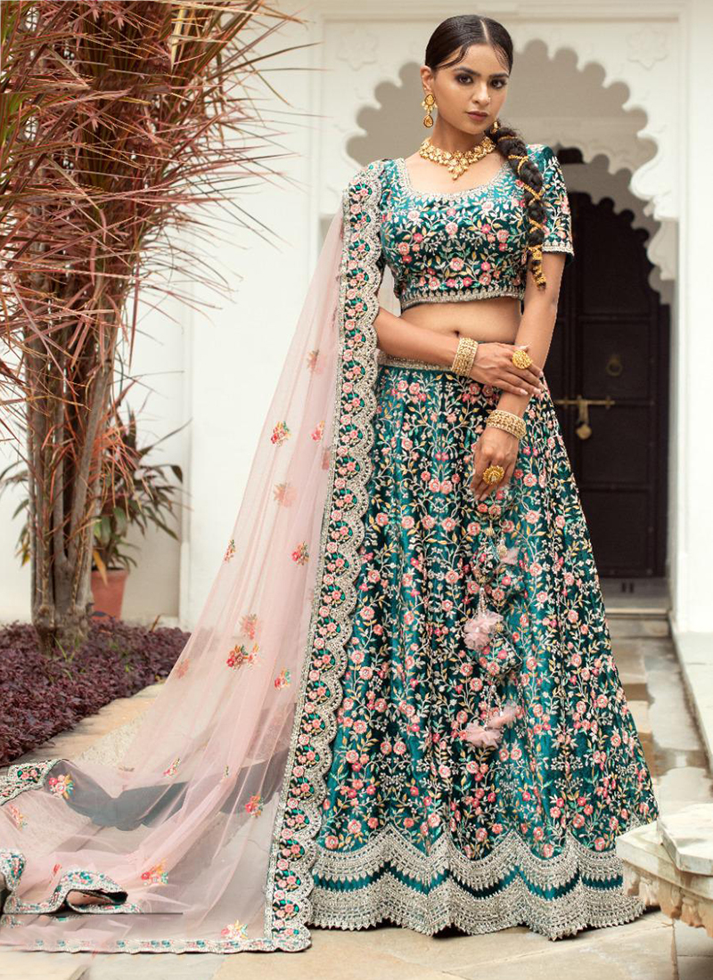 Firozi Color Georgette Embroidered Sequence Work Lehenga Choli –  urban-trend.co.in