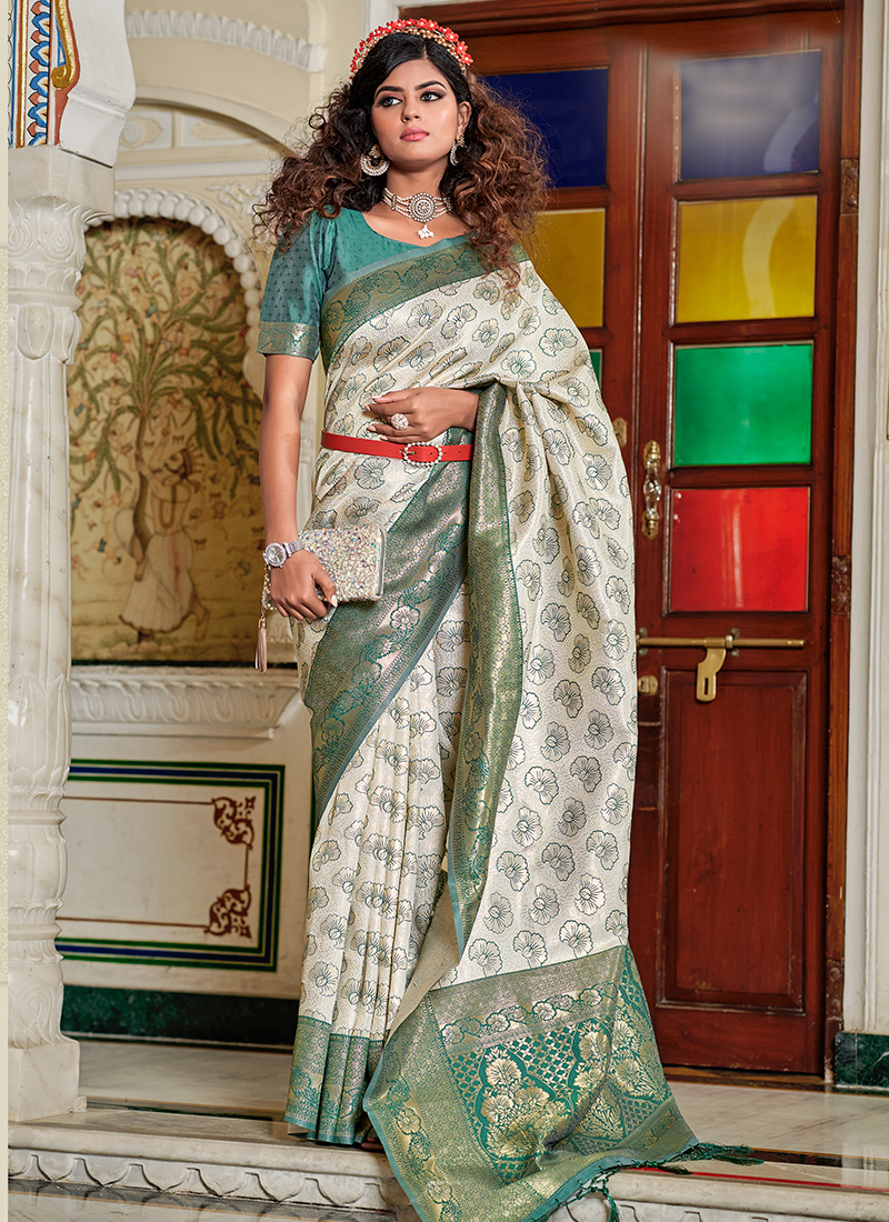 Buy Festival Wear Firozi Weaving Banarasi Silk Saree Online From Surat  Wholesale Shop.