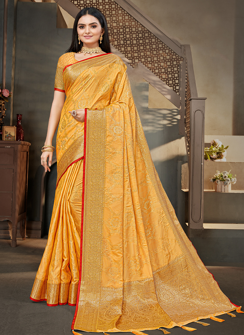 Golden Saree - Buy Gold Colour Silk Saree Online | Nalli