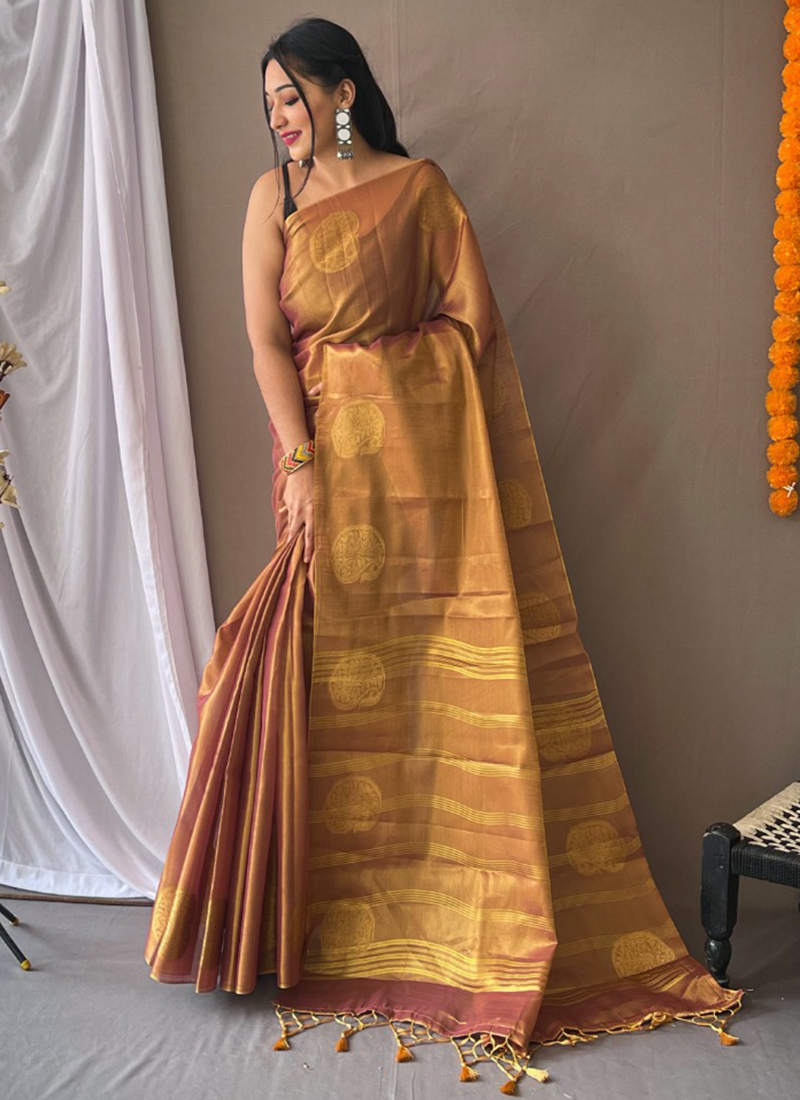 Buy Latest Molten Gold Tissue Silk Saree Online | Mirra clothing