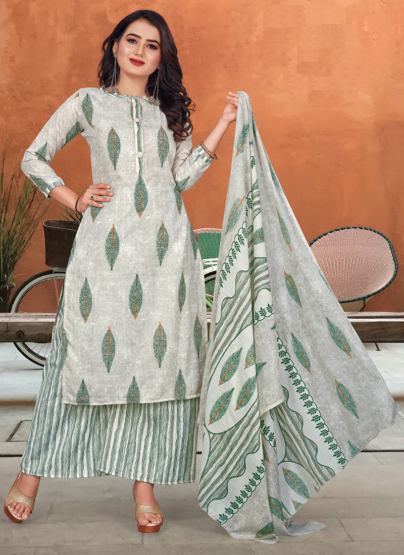 Buy Green Digital Printed Work Cotton Palazzo Suit Online