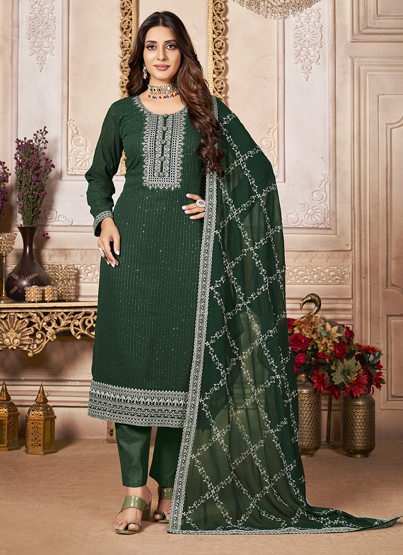 Women's Sea Green Color Georgette Embroidered Party Salwar Suit - Monj –  Trendia