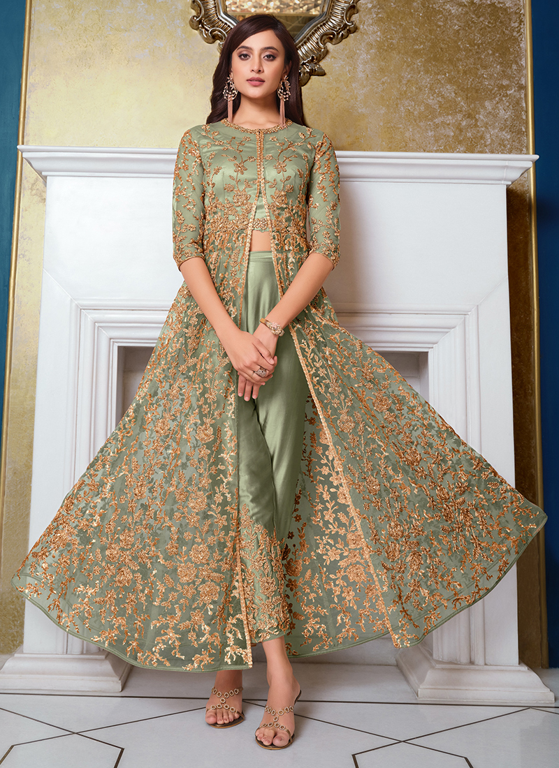 Buy Grey Embroidered Net Anarkali Suit Party Wear Online at Best Price |  Cbazaar
