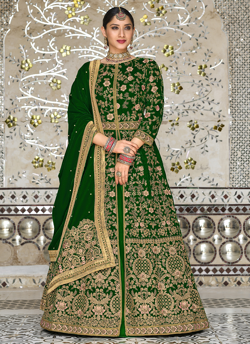 Sea Green Velvet Anarkali Suits, Sea Green Velvet Anarkali Salwar Kameez  and Sea Green Velvet Anarkali Salwar Suits Online Shopping