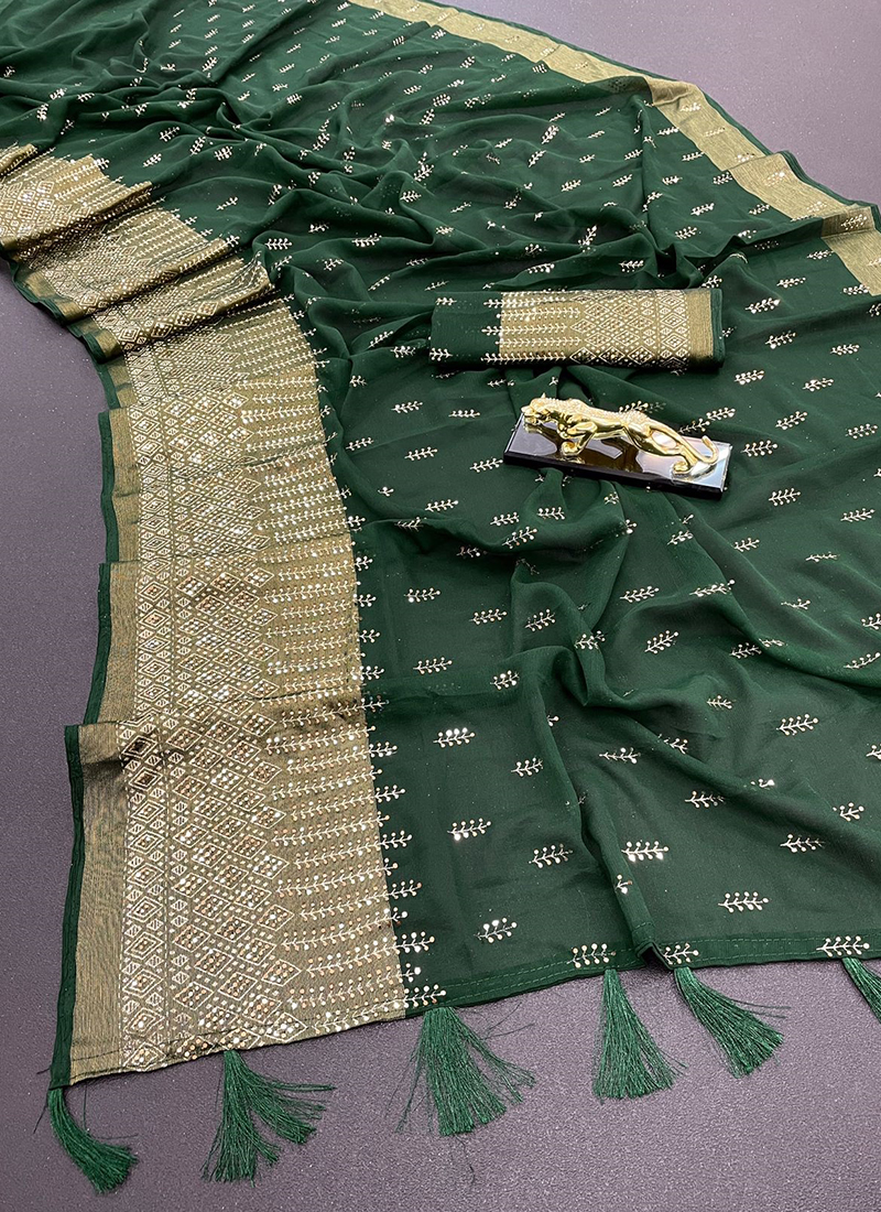 CLOTHAS Chiffon Sarees for Women Silk Sari Party Fancy Pure Georgette Soft  Kanjivaram Traditional New Wedding Collection with Blouse Piece 2023  (Green) : Amazon.in: Fashion