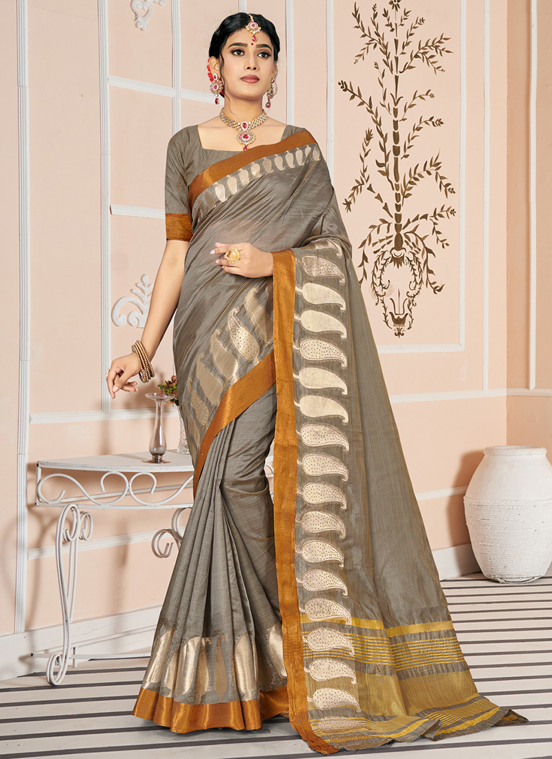 Slate Grey Handloom Cotton Saree