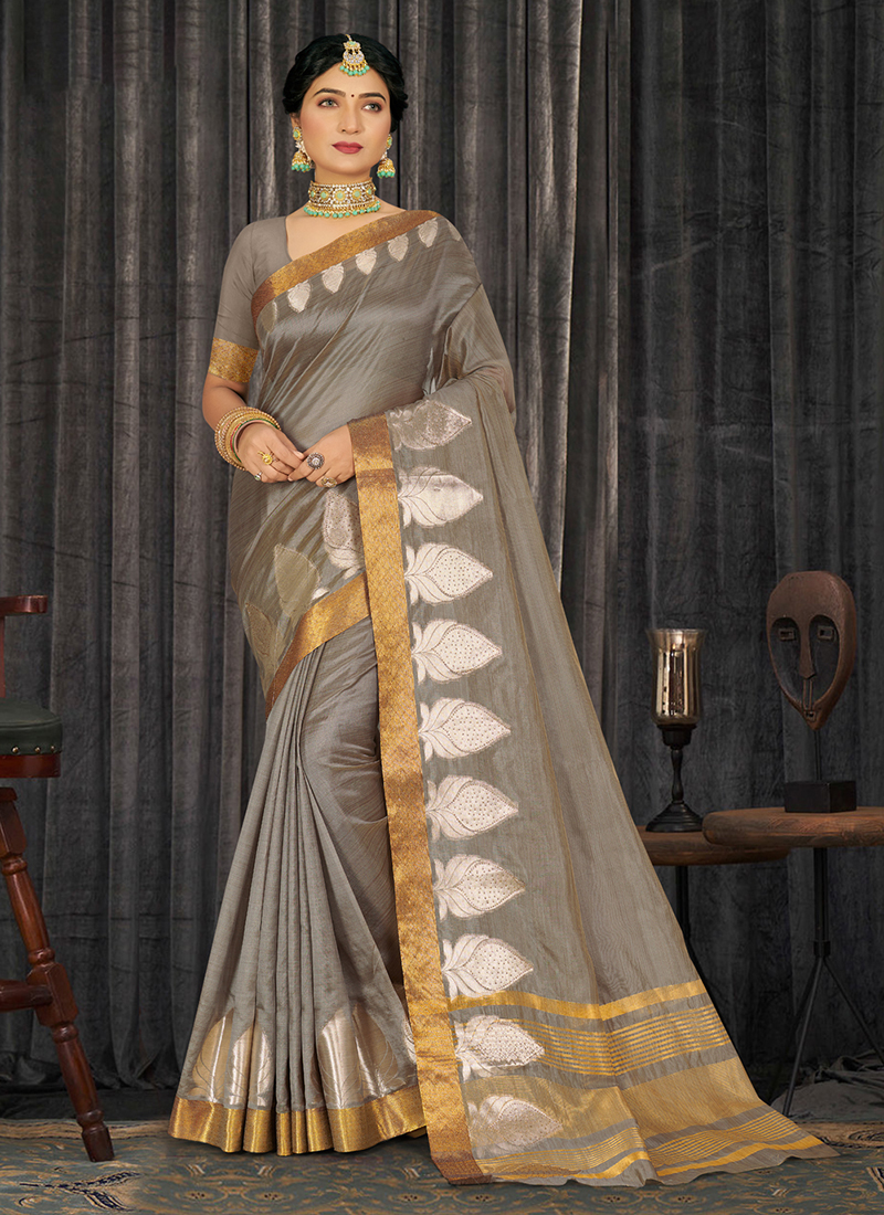 Buy Pewter Grey Cotton Saree online-Karagiri