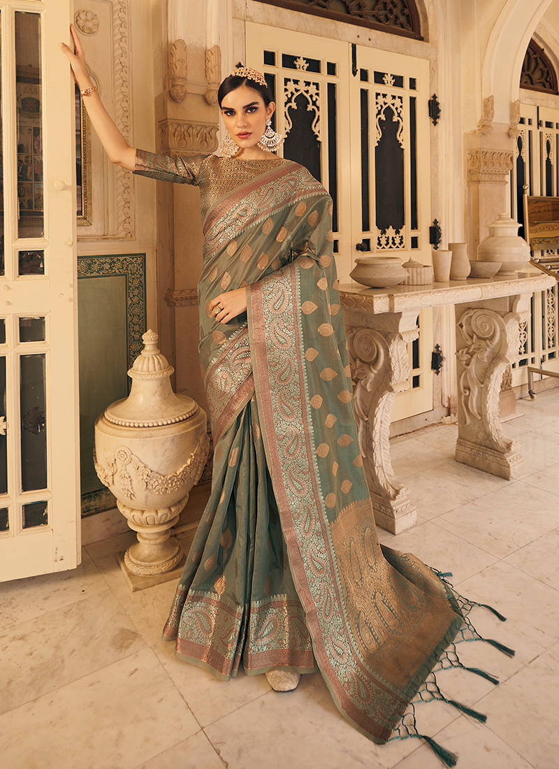 Grey Organza Saree with embroidery sequins work