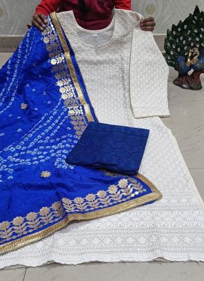 Blue Lucknowi Work Cotton Readymade Salwar Suit