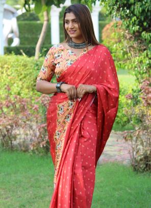Pink Weaving Satin Silk Saree