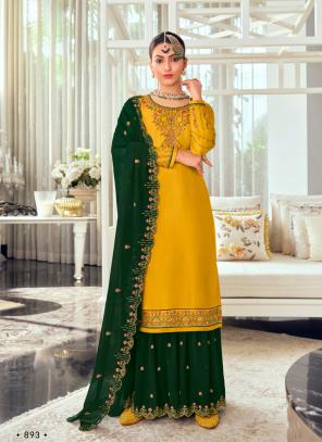 Yellow Kashmiri Work Georgette Sharara Suit