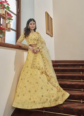 Yellow Sequins Work Art Silk Lehenga Choli