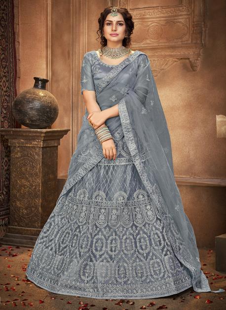 grey lehenga with jewellery