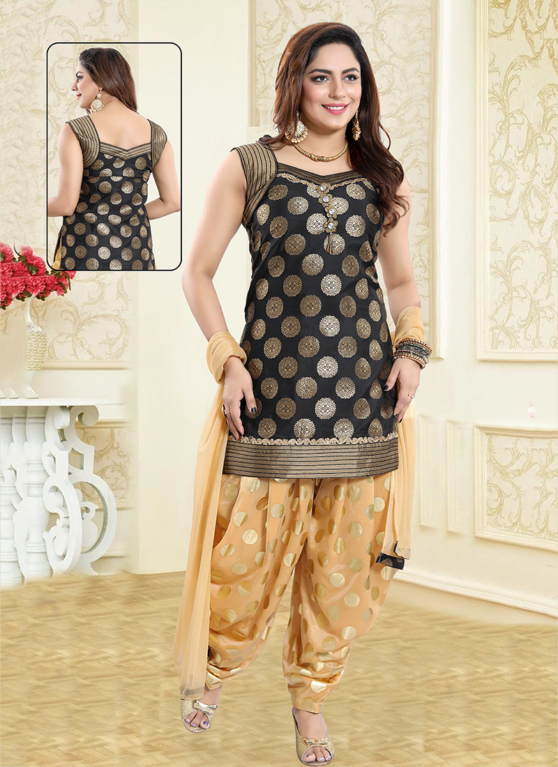 Black Faux #Georgette Flared Churidar Kameez @ $118.68 | Indian dresses,  Fashion, Indian fashion