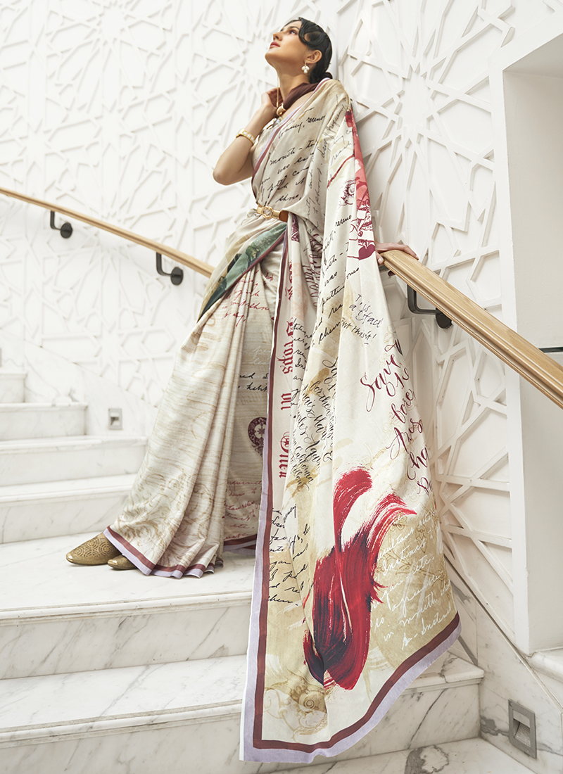 White with Red & Multi Coloured with Minakari & Bandhani Print Women D –  Royskart