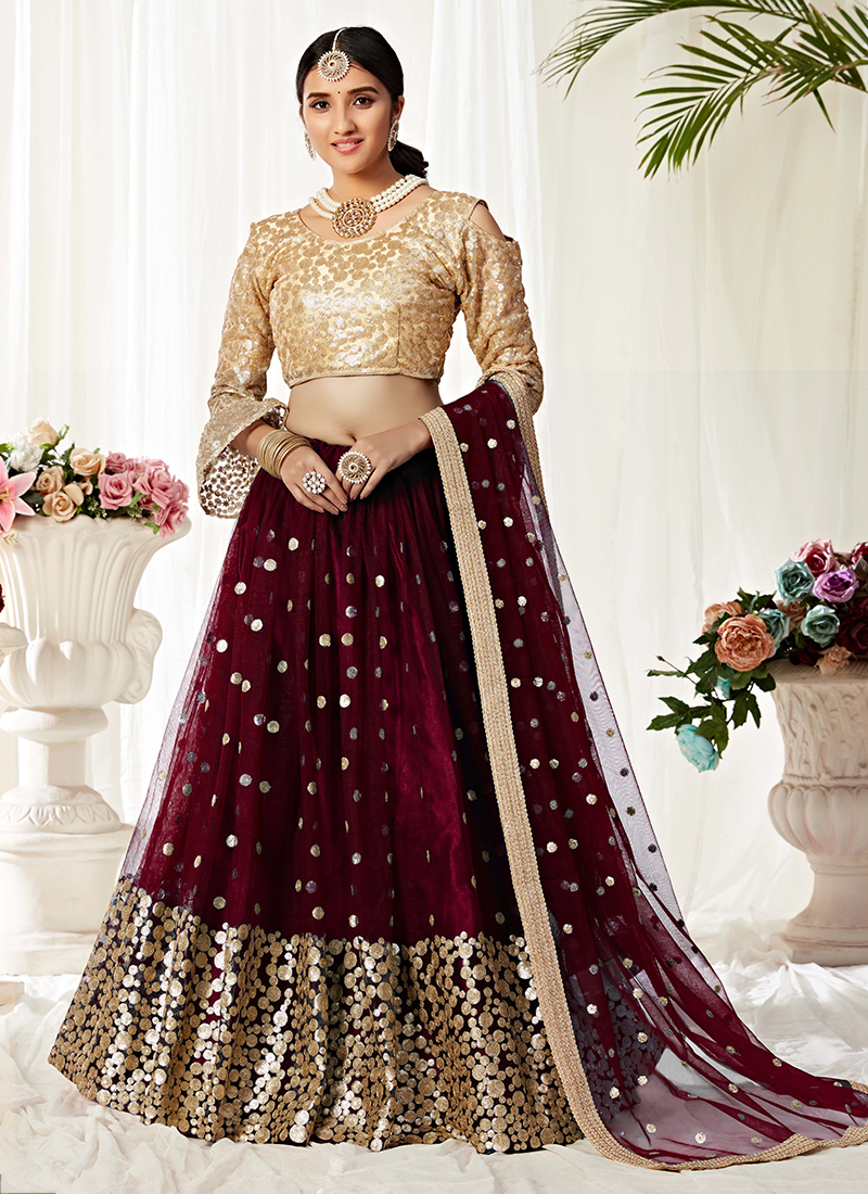 Maroon Color Party wear Embroidered Raw Silk Lehenga Choli | Ethnicroop