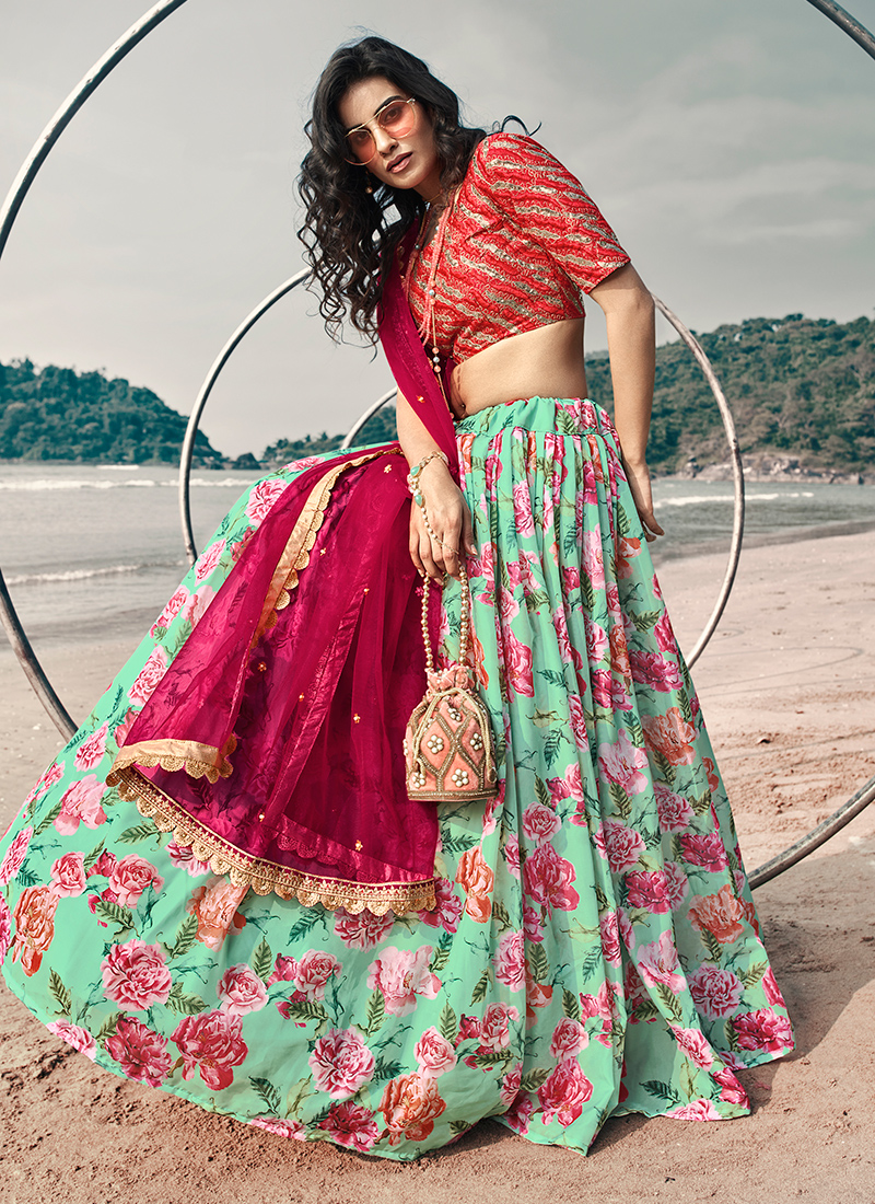 Blue Color Printed Party Wear Lehenga
