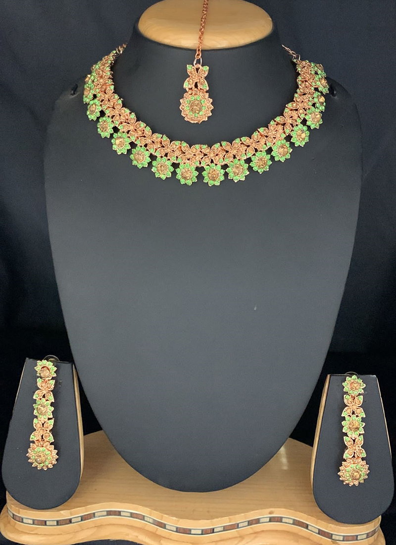 Dark green multi layered necklace earrings set at ₹3550 | Azilaa