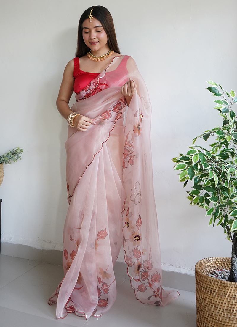 Buy the beautiful Coral Pink Organza Saree online-Karagiri – Karagiri Global