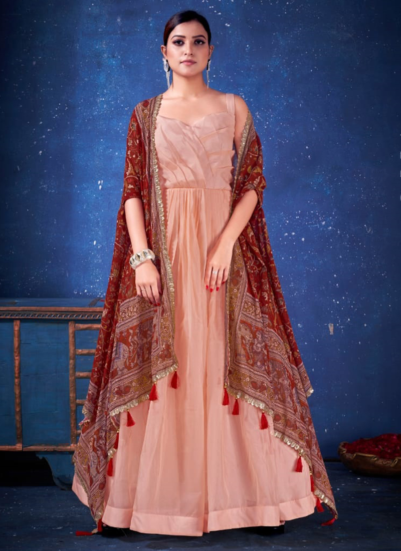 Designer Flared Kurta With Dupatta Wedding Anarkali Kurti Bollywood Style  Gown | eBay