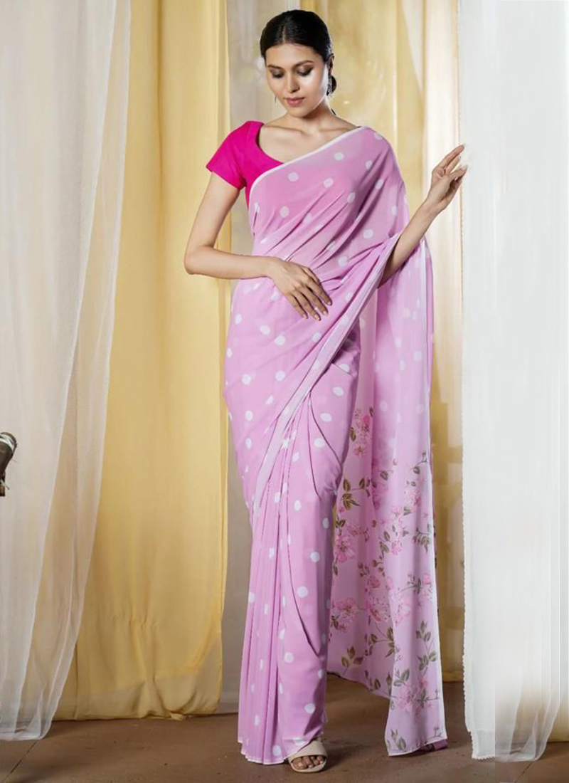 Light Pink Fancy Georgette Saree With Heavy Sequins Online FABSA21993  FABANZA