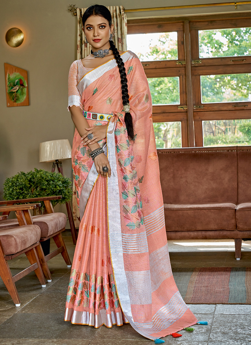 pure linen sarees : pure linen silk sarees with Timeless Classic for All –  Akruti Sarees