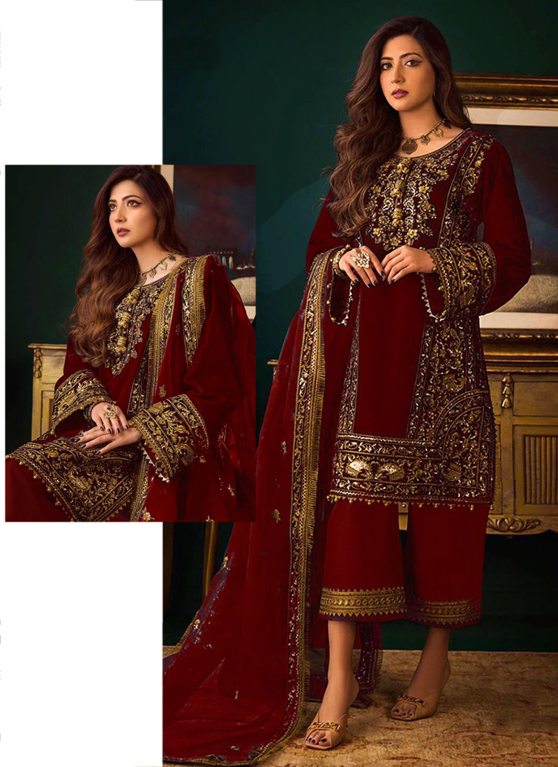 burgundy pakistani dress