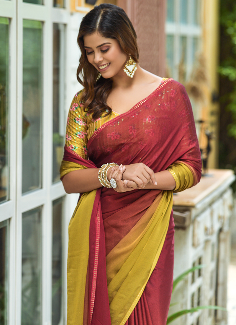 Buy Maroon Sarees for Women by Siril Online | Ajio.com