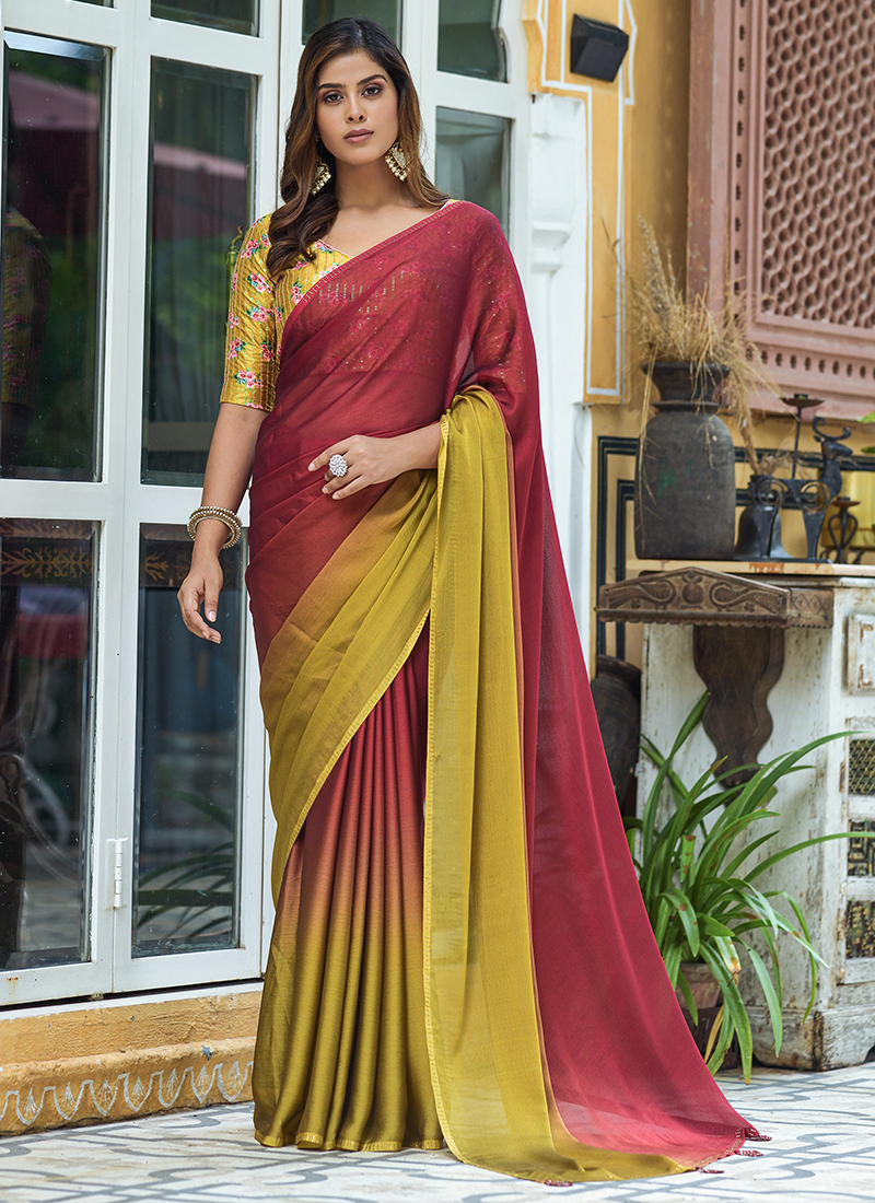 Multicolor Party Wear Satin Saree with Digital Print Work – Apparel Designer