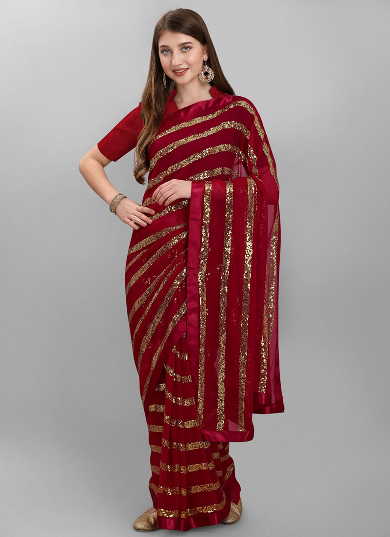 Buy online Women Maroon Sequin Work Saree With Blouse from ethnic wear for  Women by Mahalasa for ₹1399 at 70% off | 2024 Limeroad.com