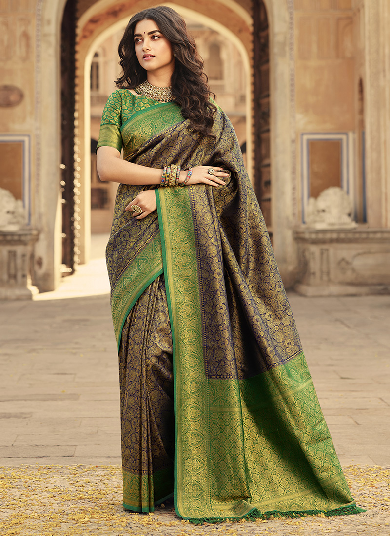 Mehendi Green Banarasi Uppada Silk Saree – Zilikaa