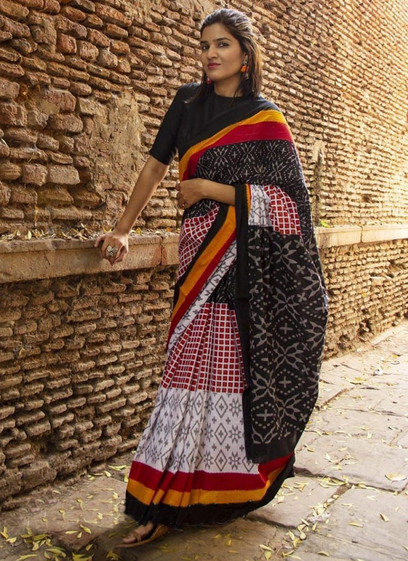 Multi Colour Printed Saree | Printed sarees, Saree, Saree designs