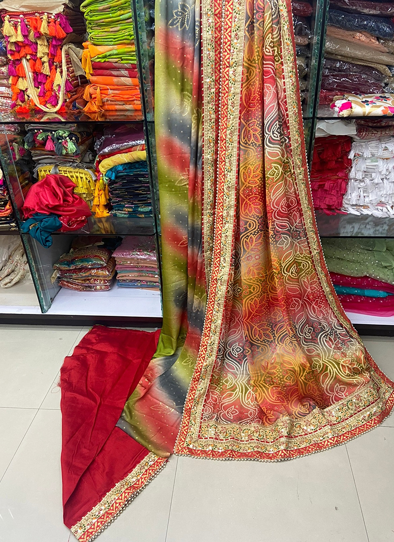 Buy Multicoloured Moss Chiffon Saree (NWSA-5291) Online