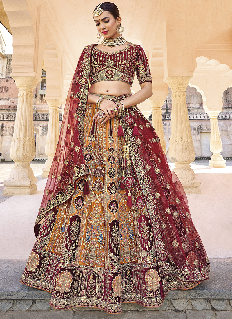 Multi Color Fancy Heavy Embroidery Bridal Wedding Wear Lehenga Choli  -3032144049
