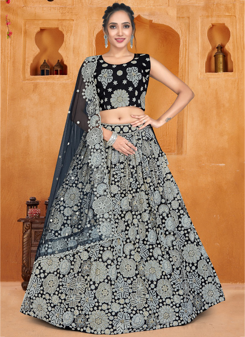 Black Lucknowi Designer Lehenga Choli