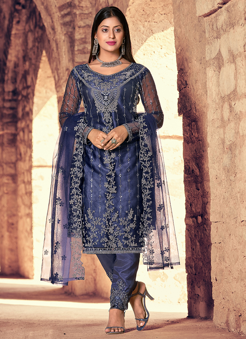 Blue on sale net churidar