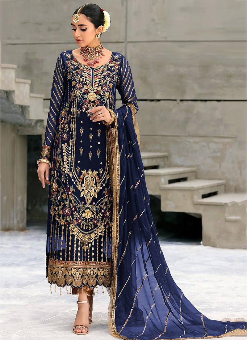 Blue pakistani party wear dress | Stylish party dresses, Beautiful pakistani  dresses, Pakistani women dresses