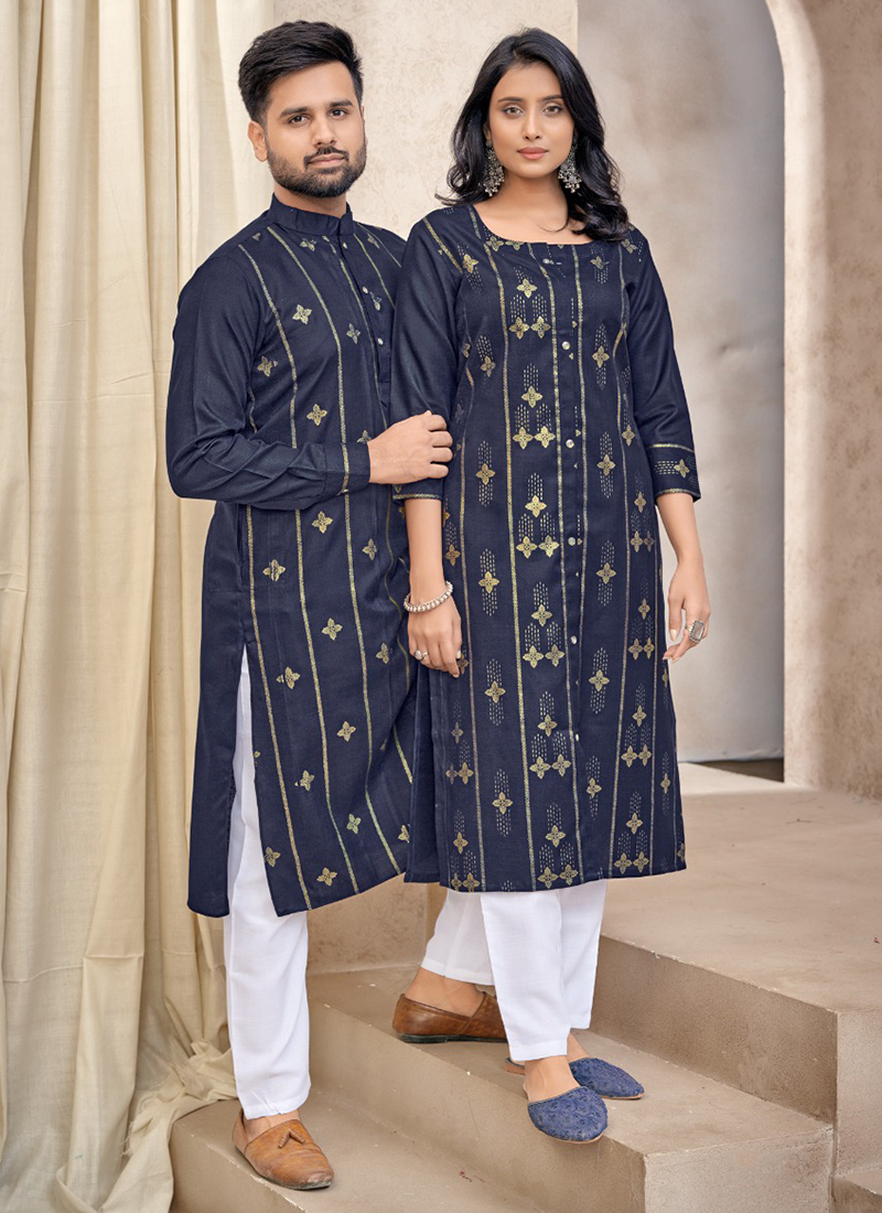 Cotton Couple Men's Kurta And Ladies Kurti | Ishaanya Fashion