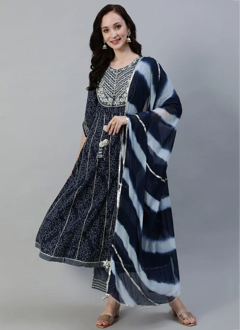 Buy Navy Blue Indian Wear Cotton Silk Churidar Suit Online - LSTV05982