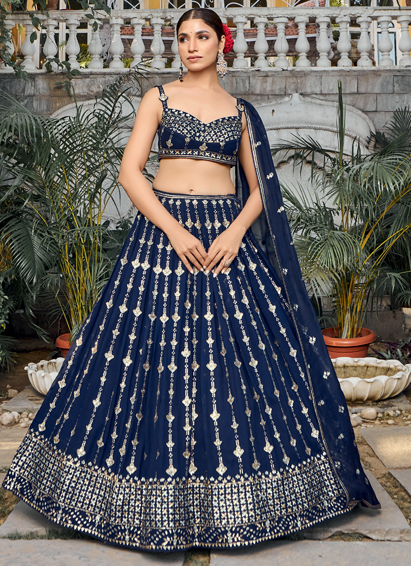 Powder Blue Embroidered Lehenga Set Design by Seema Gujral at Pernia's Pop  Up Shop 2024