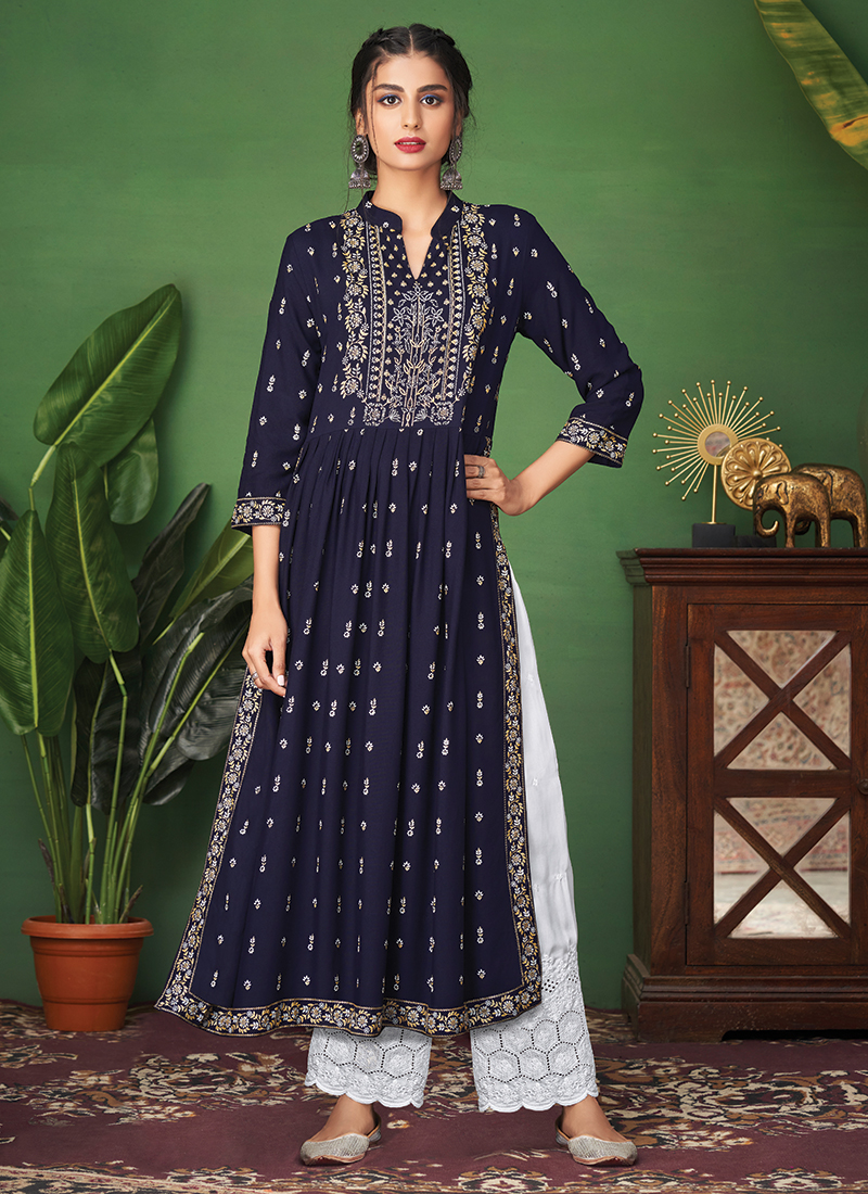 Blue top rayon kurti