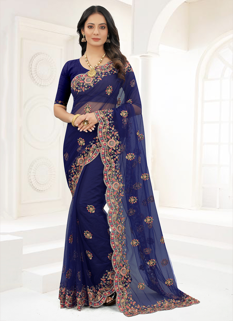 Art Silk Fabric Navy Blue Color Regular Wear Simple Fancy Work Saree – Simple  Sarees