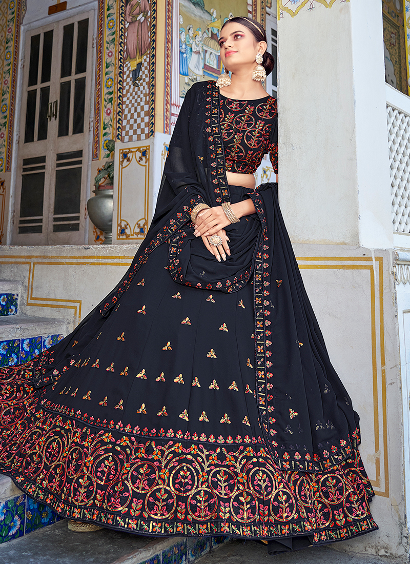 Gorgeous Black Heavy Designer Work Partywear/Wedding Special Lehenga Choli  - Indian Heavy Anarkali Lehenga Gowns Sharara Sarees Pakistani Dresses in  USA/UK/Canada/UAE - IndiaBoulevard